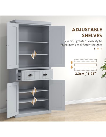 HOMCOM Traditional Kitchen Cupboard Freestanding Storage Cabinet with Drawer, Doors and Adjustable Shelves, Grey 835-042V02GY - pic 58691 | FastDaddyshop