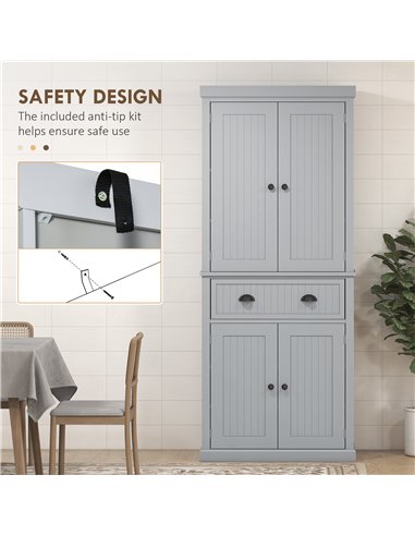 HOMCOM Traditional Kitchen Cupboard Freestanding Storage Cabinet with Drawer, Doors and Adjustable Shelves, Grey 835-042V02GY