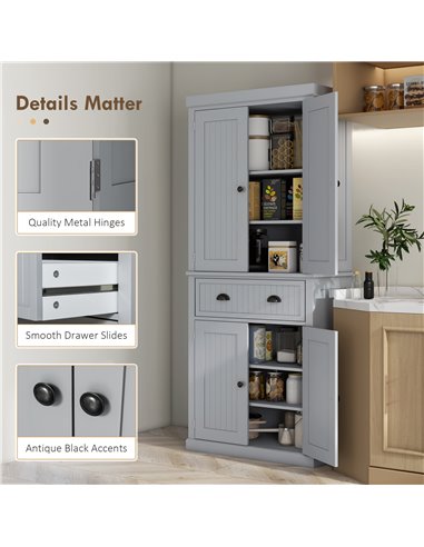 HOMCOM Traditional Kitchen Cupboard Freestanding Storage Cabinet with Drawer, Doors and Adjustable Shelves, Grey 835-042V02GY
