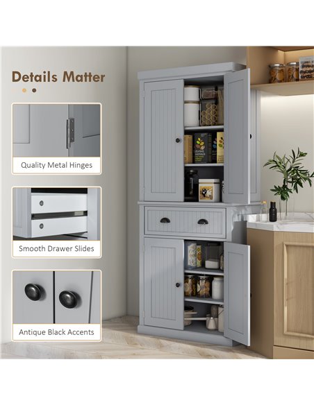 HOMCOM Traditional Kitchen Cupboard Freestanding Storage Cabinet with Drawer, Doors and Adjustable Shelves, Grey 835-042V02GY - pic 58693 | FastDaddyshop