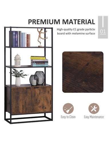 HOMCOM Storage Cabinet with 3 Open Shelves Cupboard Freestanding Tall Organizer Multifunctional Rack for Livingroom Bedroom Kitc