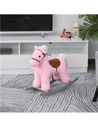 HOMCOM Kids Plush Ride-On Rocking Horse Toy Rocker with Plush Toy Realistic Sounds for Child 18-36 Months Pink