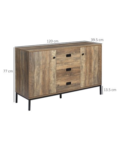 HOMCOM Industrial Sideboard, Storage Cabinet, Accent Cupboard with Drawers, Adjustable Shelves for Kitchen, Dining Room, Living 