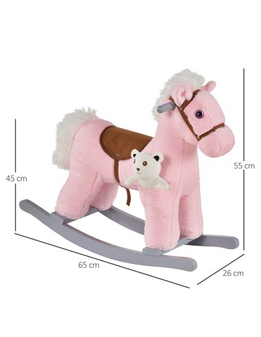 HOMCOM Kids Plush Ride-On Rocking Horse Toy Rocker with Plush Toy Realistic Sounds for Child 18-36 Months Pink