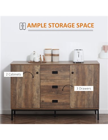 HOMCOM Industrial Sideboard, Storage Cabinet, Accent Cupboard with Drawers, Adjustable Shelves for Kitchen, Dining Room, Living 