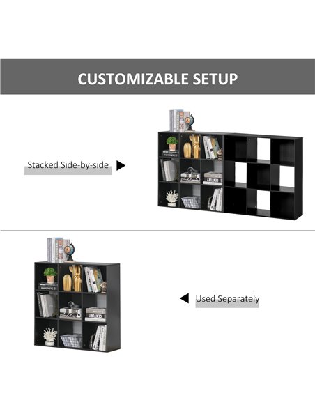 HOMCOM 3-tier 9 Cubes Storage Unit Particle Board Cabinet Bookcase Organiser Home Office Shelves Black 833-422BK - pic 58789 | FastDaddyshop