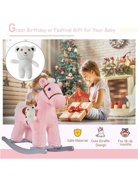 HOMCOM Kids Plush Ride-On Rocking Horse Toy Rocker with Plush Toy Realistic Sounds for Child 18-36 Months Pink - pic 5879 | FastDaddyshop