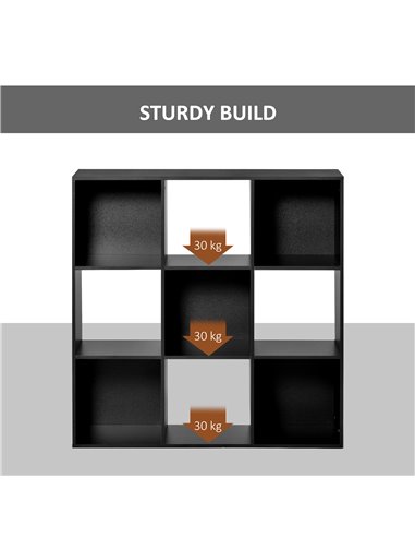 HOMCOM 3-tier 9 Cubes Storage Unit Particle Board Cabinet Bookcase Organiser Home Office Shelves Black 833-422BK