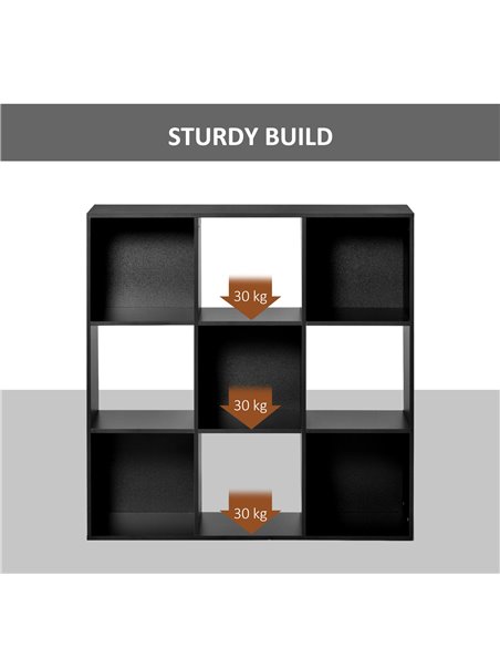 HOMCOM 3-tier 9 Cubes Storage Unit Particle Board Cabinet Bookcase Organiser Home Office Shelves Black 833-422BK - pic 58792 | FastDaddyshop
