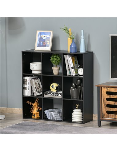 HOMCOM 3-tier 9 Cubes Storage Unit Particle Board Cabinet Bookcase Organiser Home Office Shelves Black 833-422BK