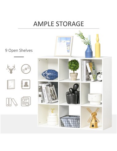 HOMCOM 3-tier 9 Cubes Storage Unit Particle Board Cabinet Bookcase Organiser Home Office Shelves White 833-422WT