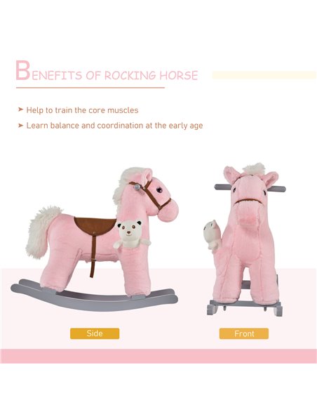 HOMCOM Kids Plush Ride-On Rocking Horse Toy Rocker with Plush Toy Realistic Sounds for Child 18-36 Months Pink - pic 5880 | FastDaddyshop