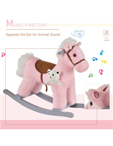 HOMCOM Kids Plush Ride-On Rocking Horse Toy Rocker with Plush Toy Realistic Sounds for Child 18-36 Months Pink