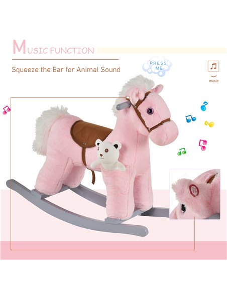 HOMCOM Kids Plush Ride-On Rocking Horse Toy Rocker with Plush Toy Realistic Sounds for Child 18-36 Months Pink - pic 5881 | FastDaddyshop