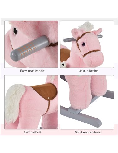 HOMCOM Kids Plush Ride-On Rocking Horse Toy Rocker with Plush Toy Realistic Sounds for Child 18-36 Months Pink