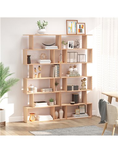 HOMCOM Wooden Wood S Shape Storage Display 6 Shelves Room Divider Unit Chest Bookshelf Bookcase Cupboard Cabinet Home Office Fur