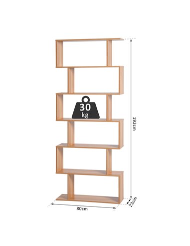 HOMCOM Wooden Wood S Shape Storage Display 6 Shelves Room Divider Unit Chest Bookshelf Bookcase Cupboard Cabinet Home Office Fur