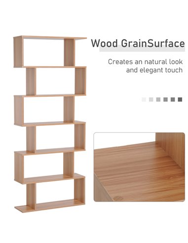 HOMCOM Wooden Wood S Shape Storage Display 6 Shelves Room Divider Unit Chest Bookshelf Bookcase Cupboard Cabinet Home Office Fur