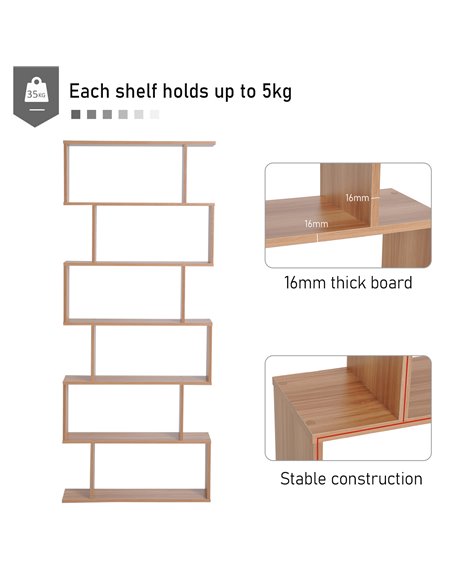 HOMCOM Wooden Wood S Shape Storage Display 6 Shelves Room Divider Unit Chest Bookshelf Bookcase Cupboard Cabinet Home Office Fur - pic 58826 | FastDaddyshop