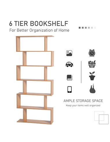 HOMCOM Wooden Wood S Shape Storage Display 6 Shelves Room Divider Unit Chest Bookshelf Bookcase Cupboard Cabinet Home Office Fur