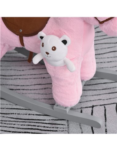 HOMCOM Kids Plush Ride-On Rocking Horse Toy Rocker with Plush Toy Realistic Sounds for Child 18-36 Months Pink