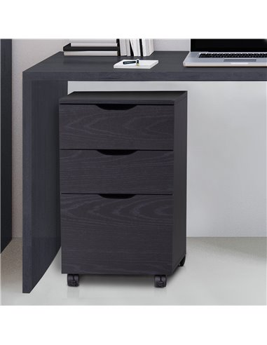 HOMCOM 3-Drawer File Cabinet Under Desk Office Storage Cabinet A4/Letter/Binders Movable W/ Slide Wheels Black Oak Color 913-018