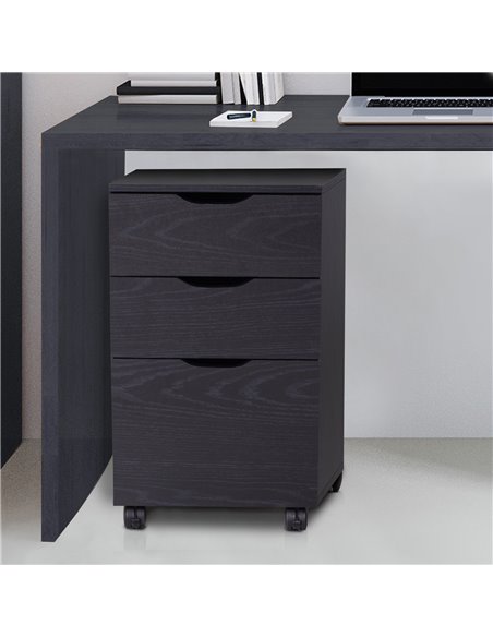 HOMCOM 3-Drawer File Cabinet Under Desk Office Storage Cabinet A4/Letter/Binders Movable W/ Slide Wheels Black Oak Color 913-018 - pic 58832 | FastDaddyshop