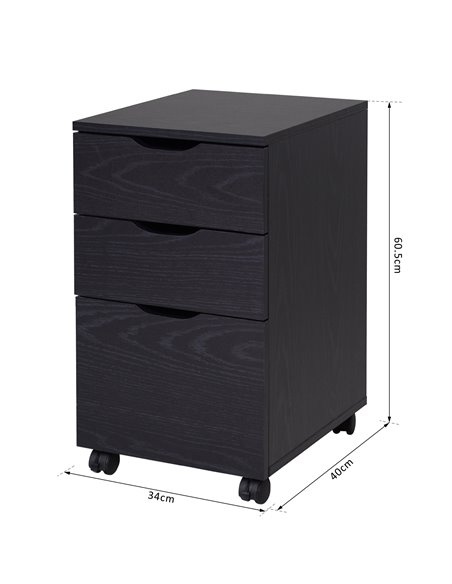 HOMCOM 3-Drawer File Cabinet Under Desk Office Storage Cabinet A4/Letter/Binders Movable W/ Slide Wheels Black Oak Color 913-018 - pic 58833 | FastDaddyshop