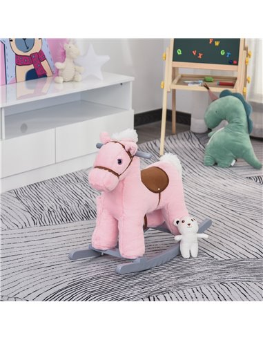 HOMCOM Kids Plush Ride-On Rocking Horse Toy Rocker with Plush Toy Realistic Sounds for Child 18-36 Months Pink