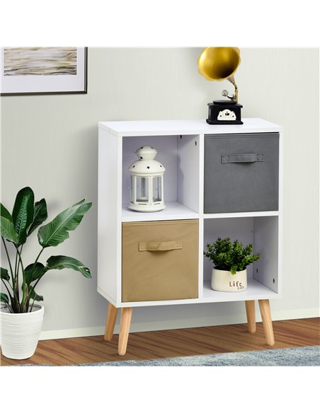 HOMCOM Freestanding 4 Cube Storage Cabinet Unit w/ 2 Fabric Drawers Handles Home Office Organisation Shelves Furniture 54.5L x 2 - pic 58841 | FastDaddyshop