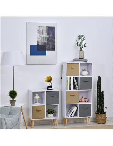 HOMCOM Freestanding 4 Cube Storage Cabinet Unit w/ 2 Fabric Drawers Handles Home Office Organisation Shelves Furniture 54.5L x 2