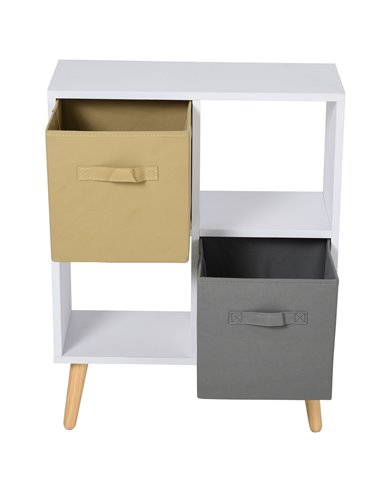 HOMCOM Freestanding 4 Cube Storage Cabinet Unit w/ 2 Fabric Drawers Handles Home Office Organisation Shelves Furniture 54.5L x 2