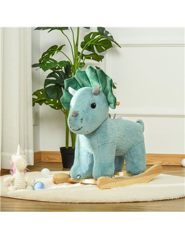 HOMCOM Kids Plush Ride-On Rocking Horse Triceratops-shaped Plush Toy Rocker with Realistic Sounds for Child 36-72 Months Dark Gr