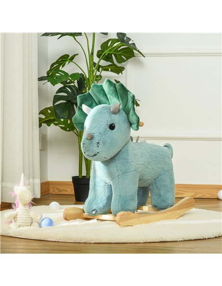 HOMCOM Kids Plush Ride-On Rocking Horse Triceratops-shaped Plush Toy Rocker with Realistic Sounds for Child 36-72 Months Dark Gr - pic 5885 | FastDaddyshop