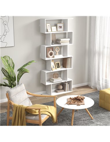 HOMCOM Wooden Wood S Shape Storage Display 6 Shelves Room Divider Unit Chest Bookshelf Bookcase Cupboard Cabinet Home Office Fur