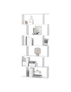 HOMCOM Wooden S Shape Storage Display 6 Shelves, White 833-382WT