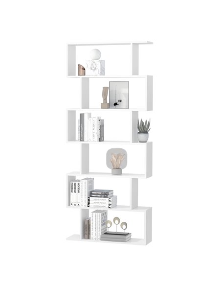 HOMCOM Wooden S Shape Storage Display 6 Shelves, White 833-382WT - pic 58859 | FastDaddyshop
