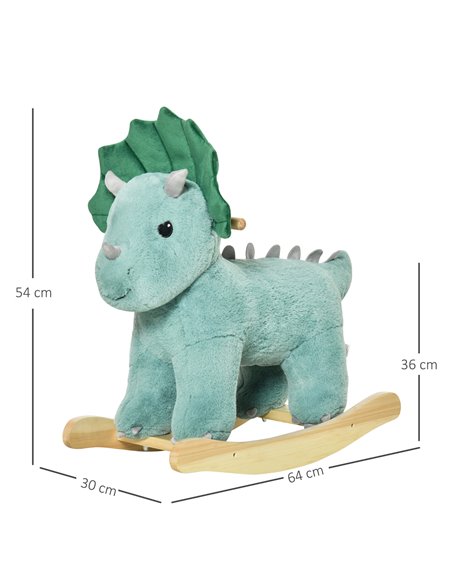 HOMCOM Kids Plush Ride-On Rocking Horse Triceratops-shaped Plush Toy Rocker with Realistic Sounds for Child 36-72 Months Dark Gr - pic 5886 | FastDaddyshop