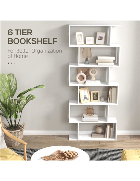 HOMCOM Wooden Wood S Shape Storage Display 6 Shelves Room Divider Unit Chest Bookshelf Bookcase Cupboard Cabinet Home Office Fur - pic 58861 | FastDaddyshop