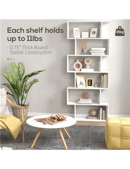 HOMCOM Wooden Wood S Shape Storage Display 6 Shelves Room Divider Unit Chest Bookshelf Bookcase Cupboard Cabinet Home Office Fur - pic 58862 | FastDaddyshop