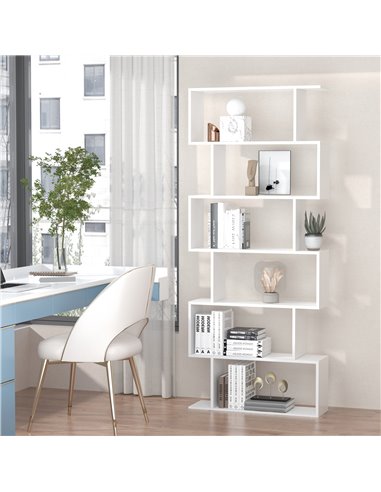 HOMCOM Wooden Wood S Shape Storage Display 6 Shelves Room Divider Unit Chest Bookshelf Bookcase Cupboard Cabinet Home Office Fur