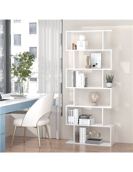HOMCOM Wooden Wood S Shape Storage Display 6 Shelves Room Divider Unit Chest Bookshelf Bookcase Cupboard Cabinet Home Office Fur - pic 58865 | FastDaddyshop