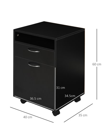 HOMCOM Mobile Storage Cabinet with Drawer, Open Shelf, Metal Handles, 4 Wheels, Office Home Organiser, Black 836-027BK - pic 58869 | FastDaddyshop