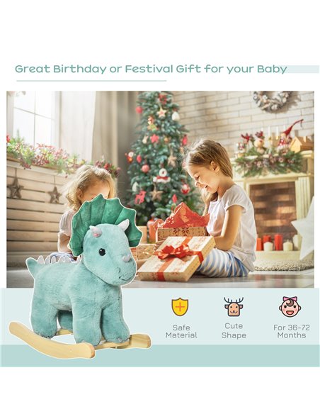 HOMCOM Kids Plush Ride-On Rocking Horse Triceratops-shaped Plush Toy Rocker with Realistic Sounds for Child 36-72 Months Dark Gr - pic 5887 | FastDaddyshop