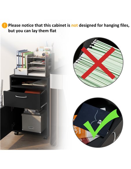 HOMCOM Mobile Storage Cabinet with Drawer, Open Shelf, Metal Handles, 4 Wheels, Office Home Organiser, Black 836-027BK - pic 58873 | FastDaddyshop