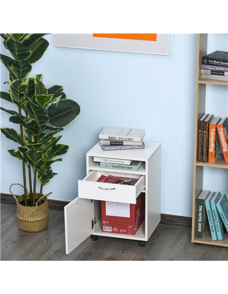HOMCOM 60cm Storage Cabinet w/ Drawer Open Shelf Metal Handles 4 Wheels Office Home Organiser Mobile Printer White 836-027WT - pic 58877 | FastDaddyshop