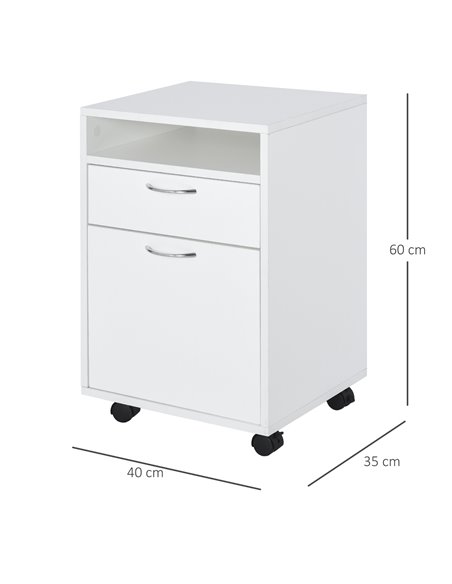 HOMCOM 60cm Storage Cabinet w/ Drawer Open Shelf Metal Handles 4 Wheels Office Home Organiser Mobile Printer White 836-027WT - pic 58878 | FastDaddyshop