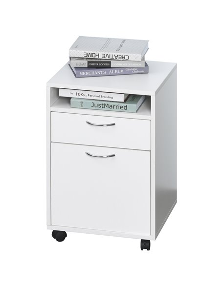 HOMCOM 60cm Storage Cabinet w/ Drawer Open Shelf Metal Handles 4 Wheels Office Home Organiser Mobile Printer White 836-027WT - pic 58879 | FastDaddyshop