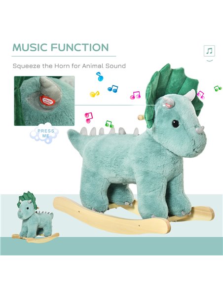 HOMCOM Kids Plush Ride-On Rocking Horse Triceratops-shaped Plush Toy Rocker with Realistic Sounds for Child 36-72 Months Dark Gr - pic 5888 | FastDaddyshop