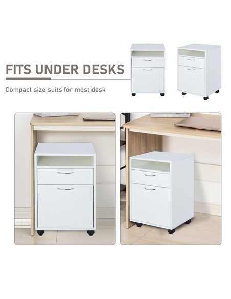 HOMCOM 60cm Storage Cabinet w/ Drawer Open Shelf Metal Handles 4 Wheels Office Home Organiser Mobile Printer White 836-027WT - pic 58881 | FastDaddyshop